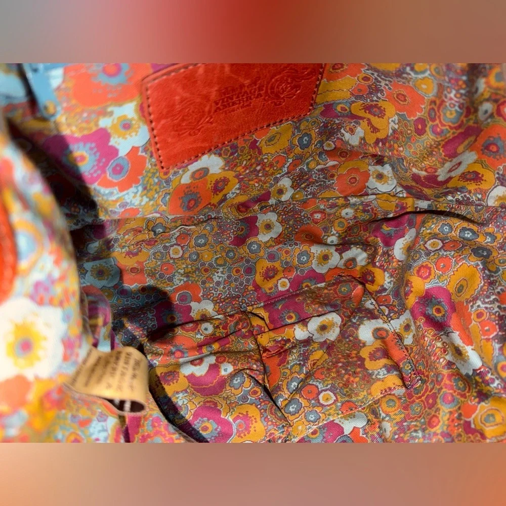 Nine West Vintage America Rust Leather Drawstring Shoulder Bag Floral Lining - Picture 11 of 16